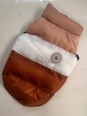 Tri-Color Puffer Dog Jacket - Rust, White & Blush